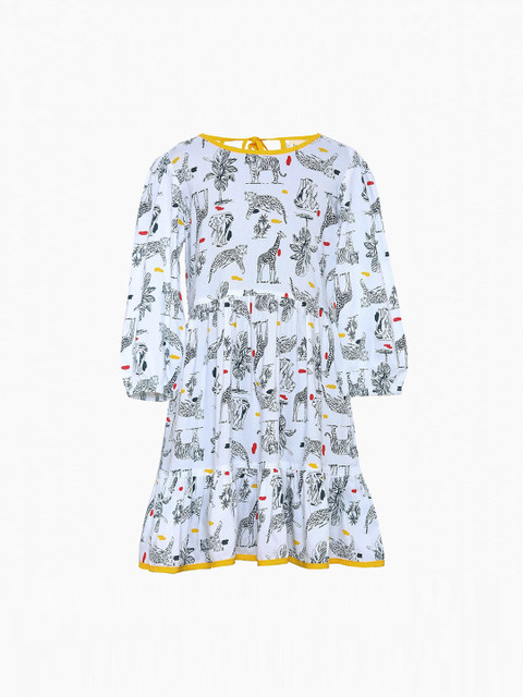 

luyk Girls White Printed A-Line Dress