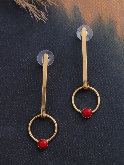 

Tistabene Red & Gold-Plated Geometric Drop Earrings