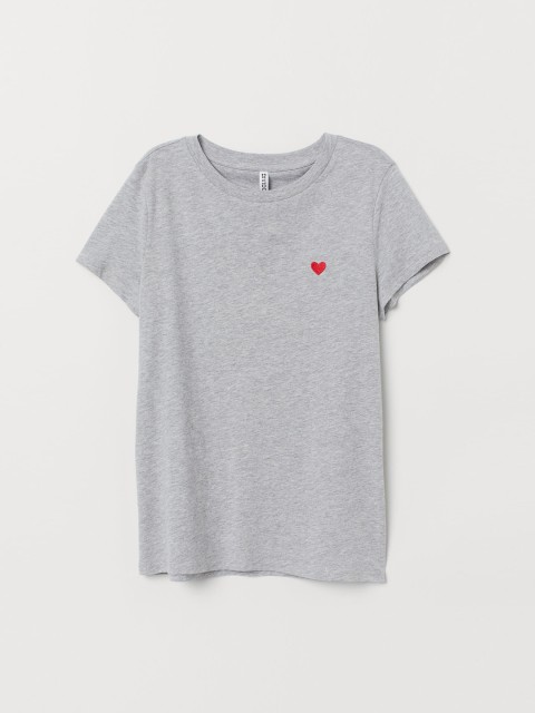 

H&M Women Grey Solid Jersey T-Shirt