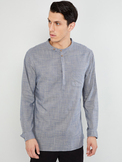 

max Men Blue & Grey Checked Straight Kurta