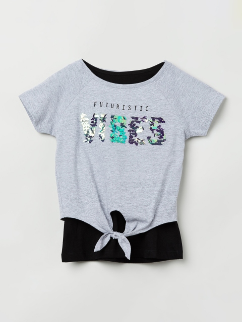 

max Girls Grey & Black Embellished Top