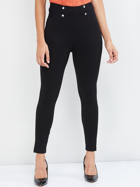 

max Women Black Solid Skinny-Fit Treggings