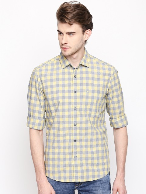 

Basics Men Yellow Slim Fit Checked Casual Shirt