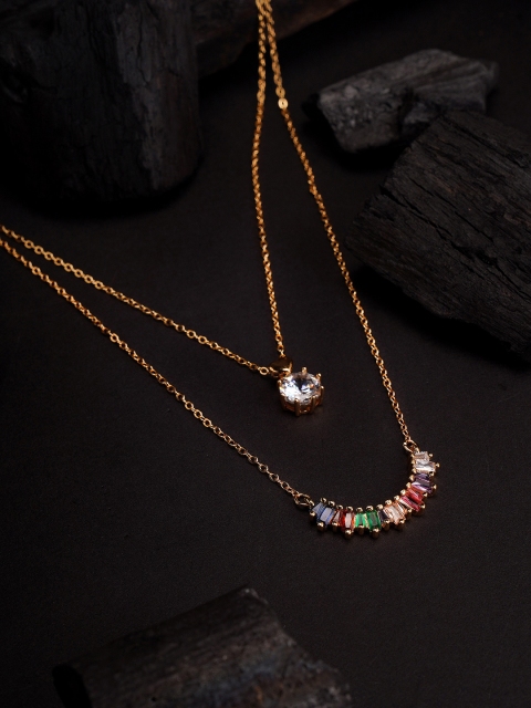 

ELLE Gold-Plated Handcrafted Gemstones and CZ Studded Multi-Layered Designer Necklace