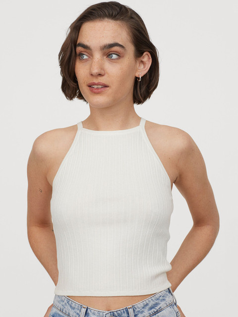 

H&M Women White Ribbed Strappy Top