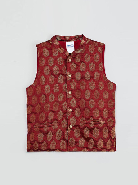 

max Boys Maroon Woven Design Nehru Jacket