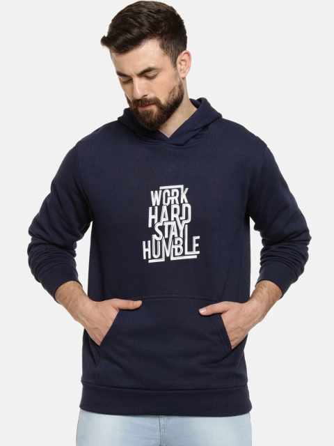 

Campus Sutra Men Blue Printed Hooded Sweatshirt
