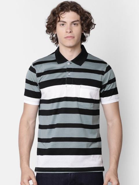 

IMYOUNG Men Black Striped Polo Collar T-shirt