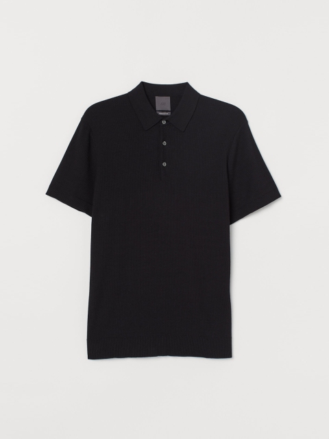 

H&M Men Black Solid Premium Cotton Polo T-shirt
