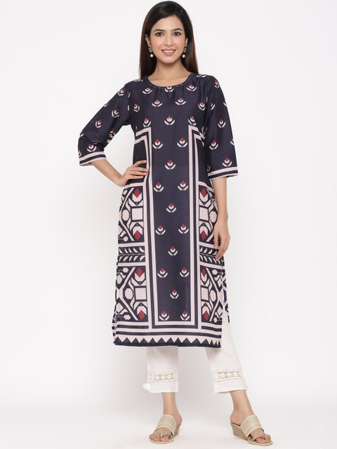 

Juniper Women Purple & Off-White Printed Straight Kurta