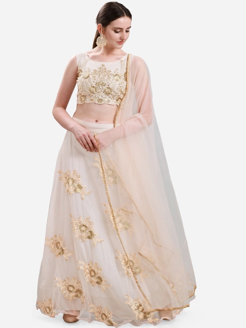 

Mitera Beige Semi-Stitched Lehenga & Blouse with Dupatta