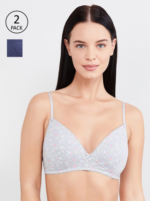 

max Pack Of 2 Printed Non-Wired Lightly Padded Plunge Bra SS20TNPD03GREY, Grey