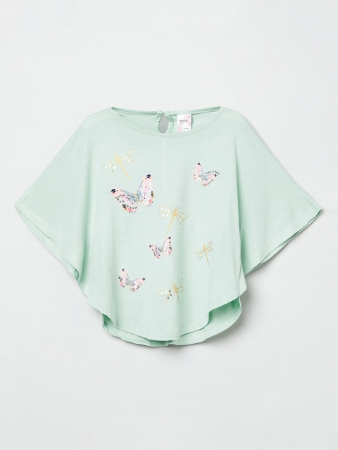 

max Girls Mint Green Printed Batwing Sleeves A-Line Top