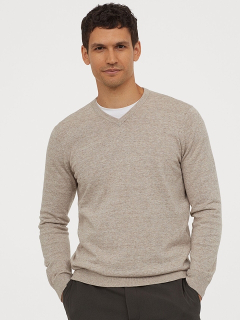 

H&M Men Beige V-Neck Cotton Jumper