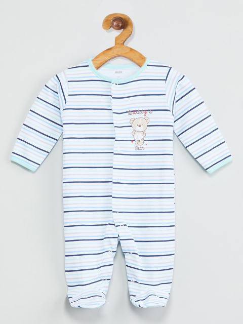 

max Infant Boys White & Blue Striped Sleepsuit