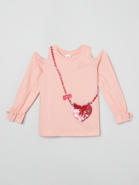 

max Girls Peach-Coloured Embellished Pure Cotton Top