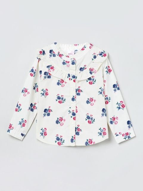 max Girls Cream-Coloured Printed Shirt Style Top