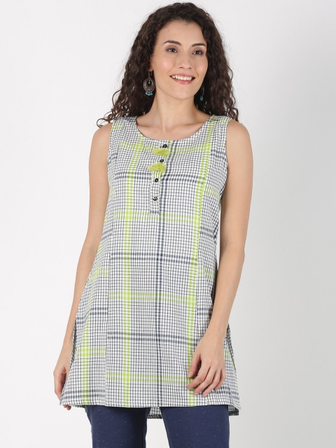 

Saffron Threads Women White & Navy Blue Checked Tunic