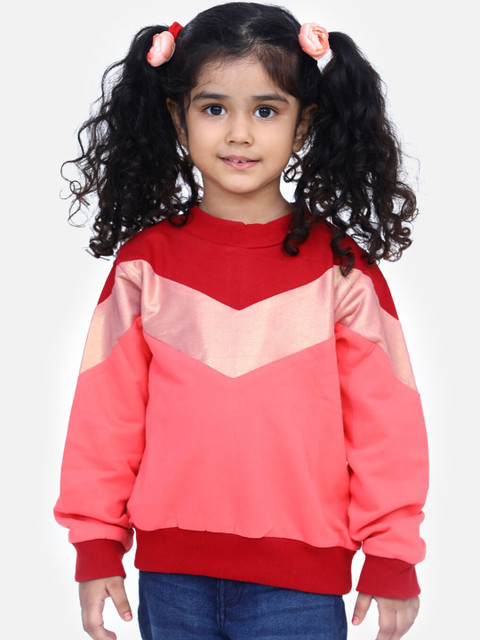 

LilPicks Girls Peach-Coloured & Red Colourblocked Sweatshirt