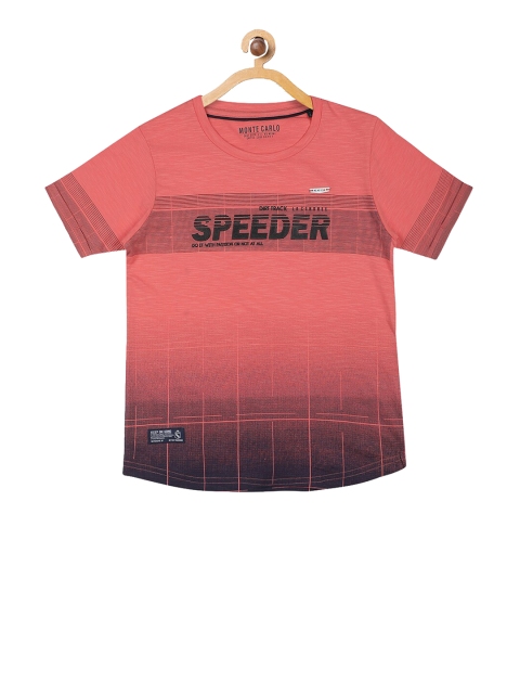

Monte Carlo Boys Coral Pink Printed Round Neck T-shirt