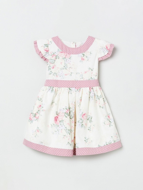 

max Girls Cream-Coloured Printed Fit and Flare Dress