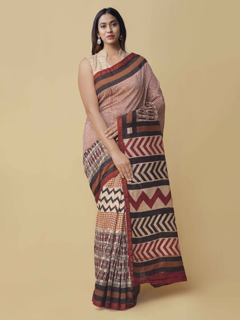 

Unnati Silks Pink Silk Cotton Printed Chanderi Saree