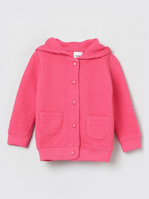 

max Infant Girls Pink Self Design Hooded Sweatshirt