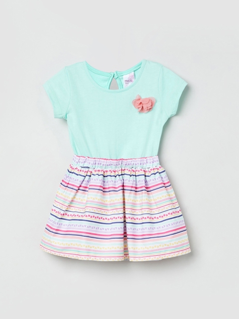 

max Girls Aqua Blue & Pink Striped Fit and Flare Dress