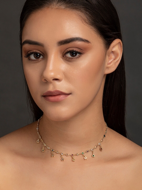 

elle Gold-Plated Handcrafted Cubic Zirconia Studded Necklace