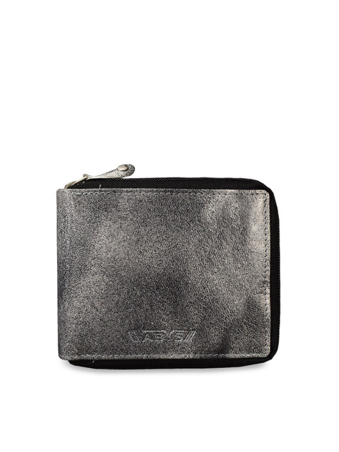 

ABYS Unisex White & Black Solid Zip Around Leather Wallet