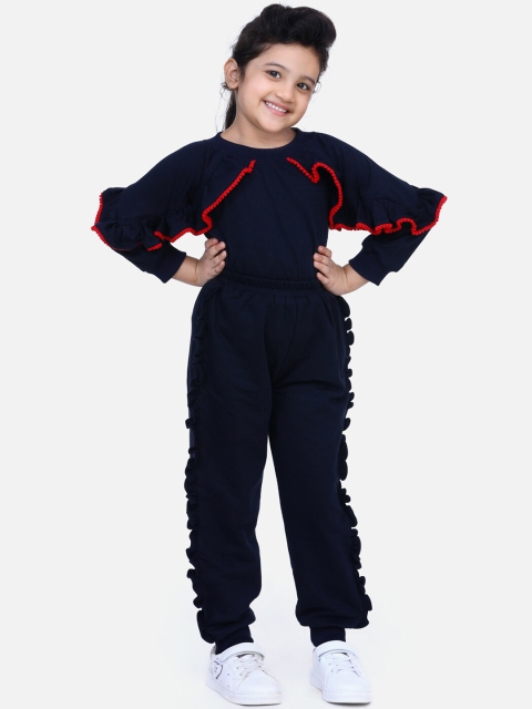 

LilPicks Girls Navy Blue Solid Top with Trousers