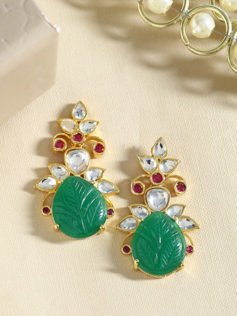 

Tistabene Green & Gold-Plated Handcrafted Floral Drop Earrings