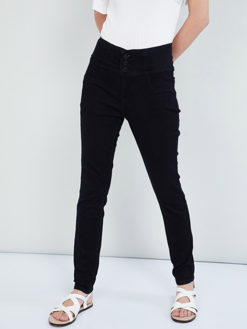 

max Women Charcoal Skinny Fit Mid-Rise Clean Look Stretchable Jeans