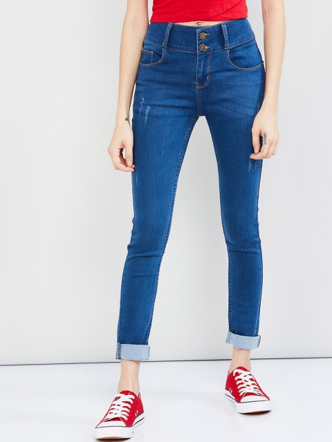 max Women Blue Skinny Fit Mid-Rise Mildly Distressed Stretchable Jeans