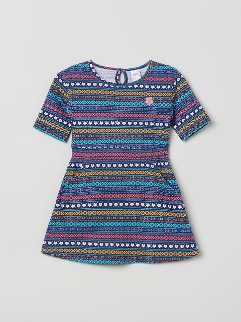 

max Girls Multicoloured Printed Fit and Flare Dress, Multi