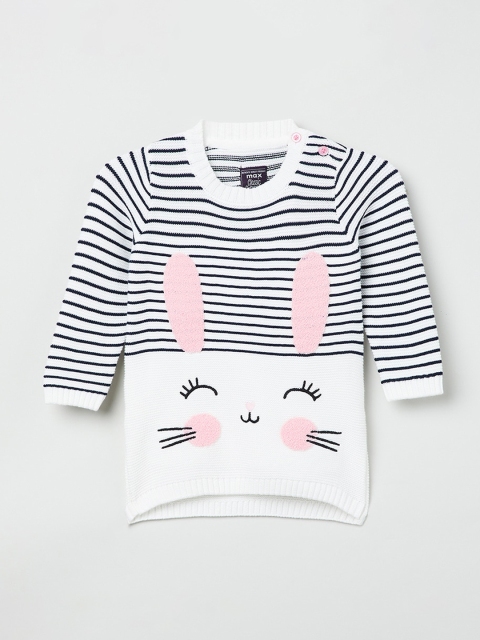 

max Infant Girls White & Black Striped Pullover Sweater