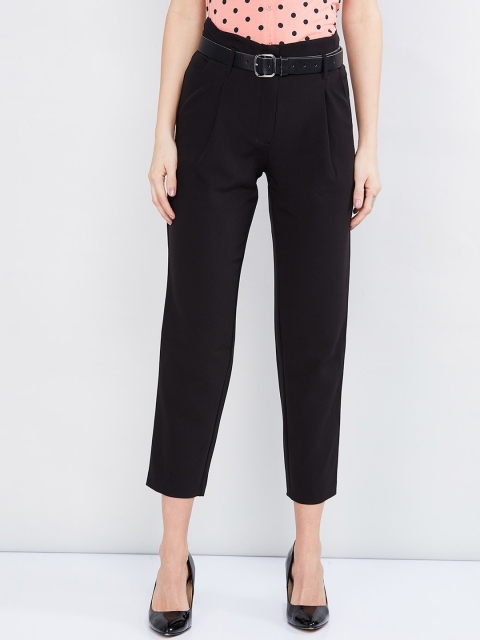 

max Women Black Slim Fit Solid Regular Trousers