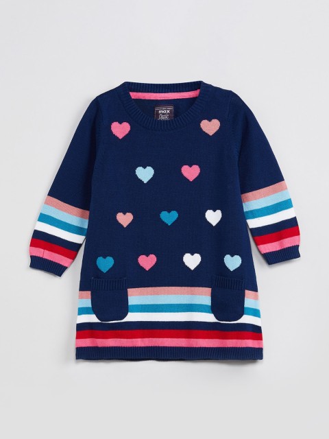 

max Girls Navy Blue Self Design Pullover Sweater