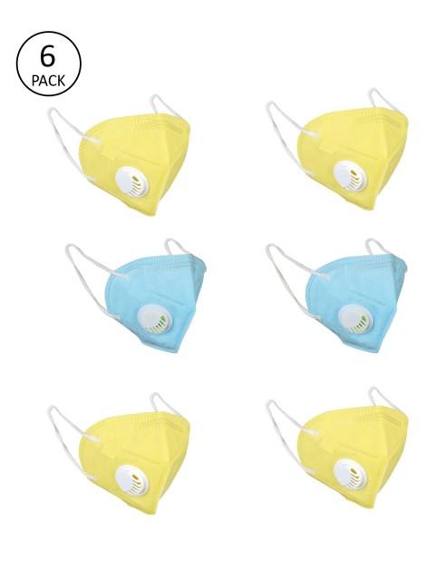 

OOMPH Unisex Pack of 6 5Ply Anti-Pollution Reusable Face Masks, Yellow