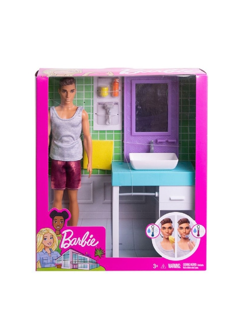 

Barbie Kids White & Beige Barbie Ken Doll With Shaving & Bathroom Playset