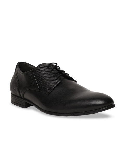 

Bata Men Black Solid Leather Formal Derbys