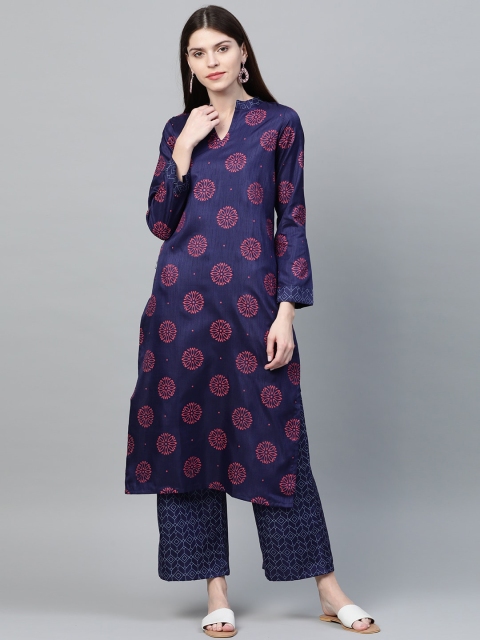 

ZIYAA Women Navy Blue & Red Printed Straight Kurta