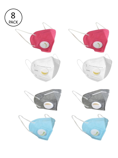 

OOMPH Unisex Pack of 8 Pcs Multicoloured 5-Ply Reusable N95 Masks With Valve, Multi