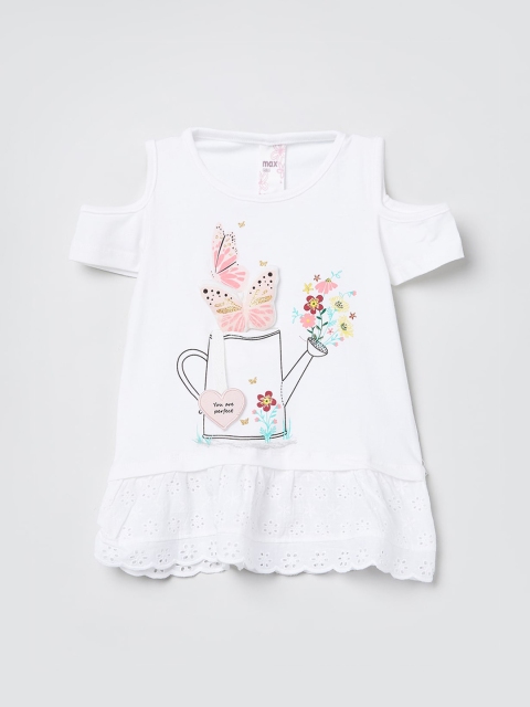 

max Girls Cream-Coloured Printed A-Line Top