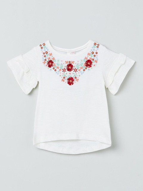 

max Girls White Floral Embroidered Pure Cotton Top