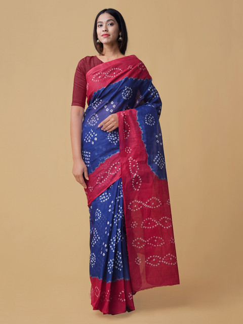 

Unnati Silks Blue & Pink Pure Cotton Printed Bandhani Saree