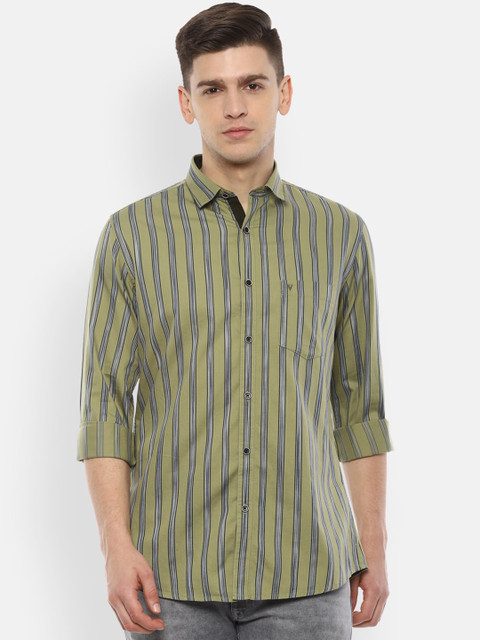 

Van Heusen Sport Men Olive Green & Grey Regular Fit Striped Casual Shirt