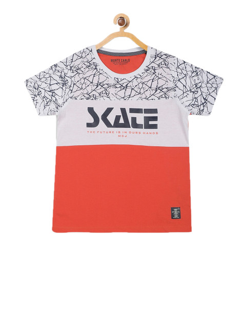 

Monte Carlo Boys White & Orange Colourblocked Round Neck T-shirt