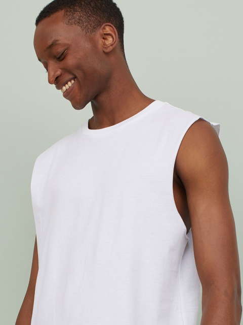 

HM Men White Solid Pure Cotton Vest Top