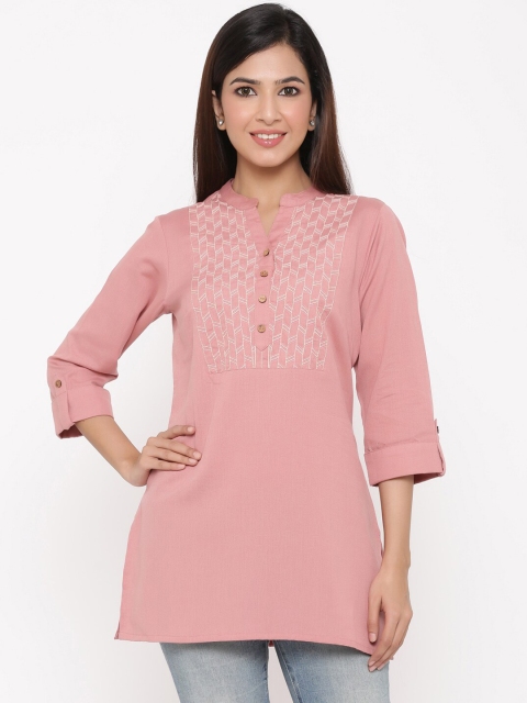

Juniper Women Pink & White Flex Embroidered Straight Kurti